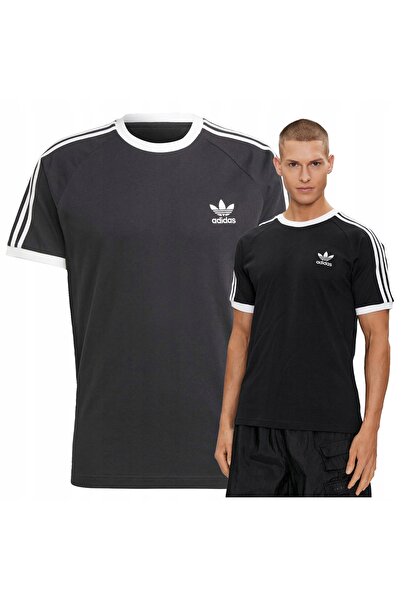 adidas Tricou negru bărbătesc din bumbac California 3 dungi, mărimea M