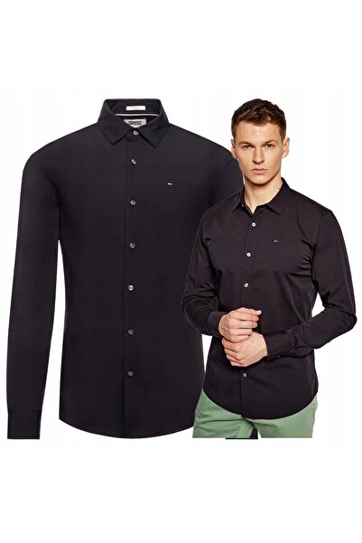 Tommy Hilfiger Jeans Shirt Cotton Men's Black SLIM Long Sleeve Size M