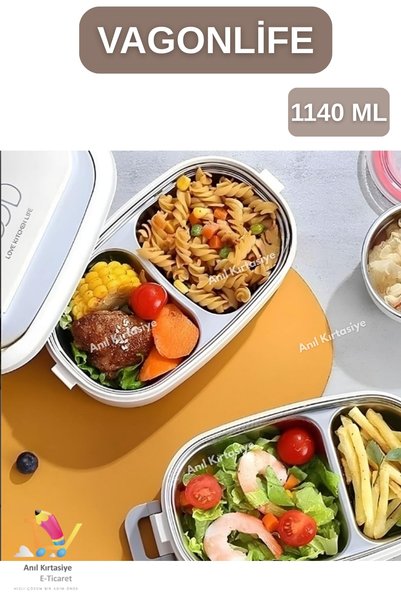 Vagonlife Bento 1140ml Steel Lunchbox 2-Layer 4 Compartments New Collection (with Soup Bowl) Lunch Container
