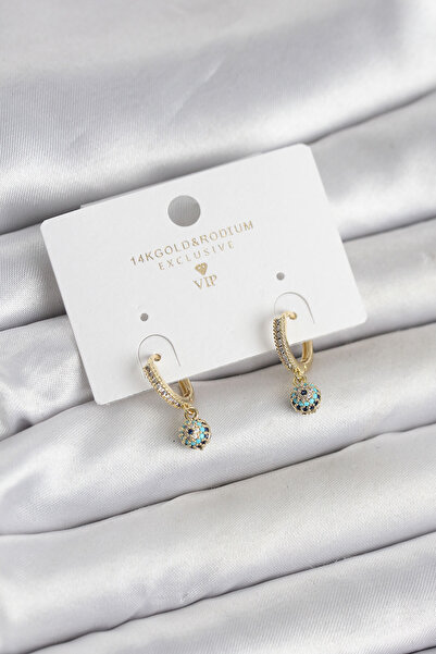 Lisinya Minimal Nazarlı Model Gold Color Zircon Stone Women's Earrings - Tygoo