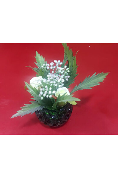 esdekor Emerald whisper artificial flower decor in small glass pot diameter 9cm