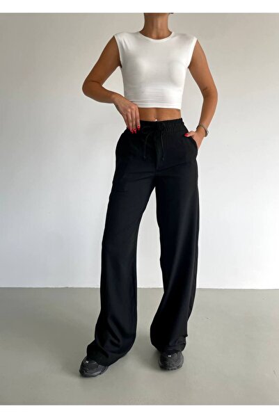 Rabona Fashion Elastic Waist Wide Leg Palazzo Trousers
