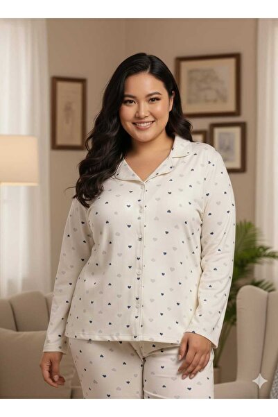 Asel Plus Size Long Sleeve Buttoned Milan Pajama Set