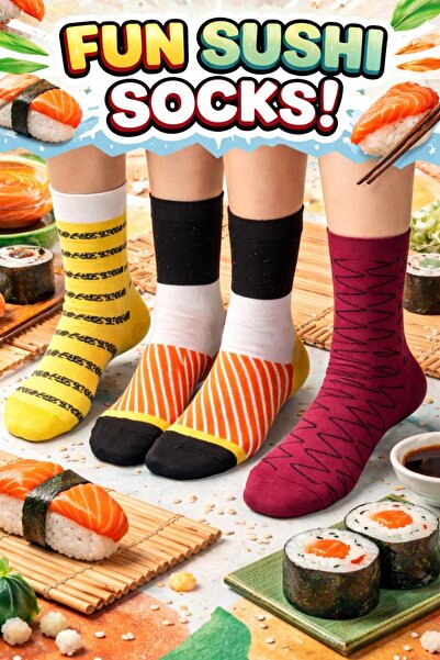 Funnysocksonline Sushi Tasarımlı 3’lü Çorap Seti – Özel Kutulu