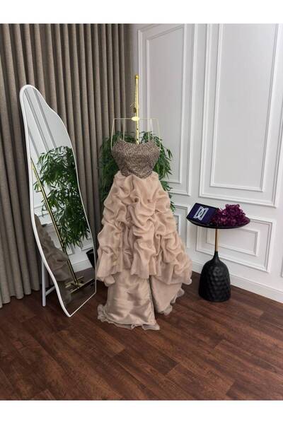 ranin Evening dress with a hand-embroidered bodice and a flared silhouette.