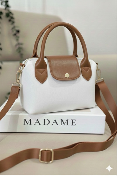 Madame Beyaz Mini Deri Kadın Çapraz Askılı Çanta 24x15 CM