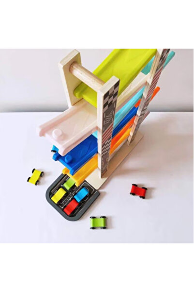 smile toys Pista din Lemn cu 8 Mini Masinute – Circuit de Curse Montessori pentru Copii 3+ Ani