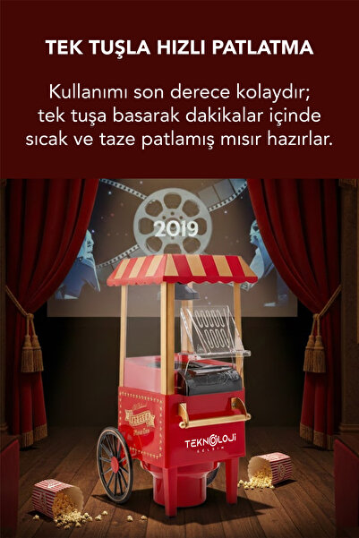 Teknoloji Gelsin Popcorn Maker New Generation Oil-Free & Healthy Retro Popcorn Home-Office Stylish Design 40 cm
