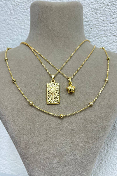 Alexis Carrel 3-Piece Women's Chain Set - North Star Plate and Puff Star Jewe...