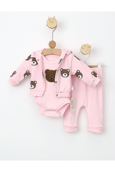 MiniKids Set 3 piese Ursule Brun model roz 74 (6-9 luni)