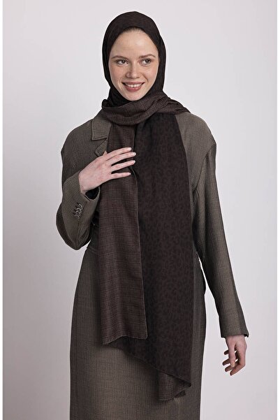 Ayshara Barçın Leopard Patterned Double-Sided Shawl - Chocolate Brown