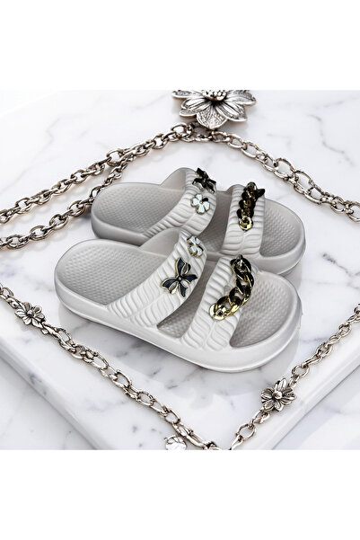 İpek شبشب نسائي خفيف الوزن ذو حزام مزدوج وسلسلة، مناسب للشاطئ وحمام السباحة و...