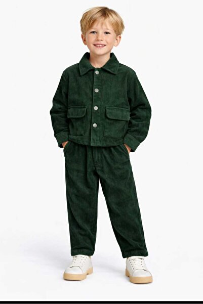 YARENKİDS Set de pantaloni și jachetă din catifea pentru băieți cu vârste înt...