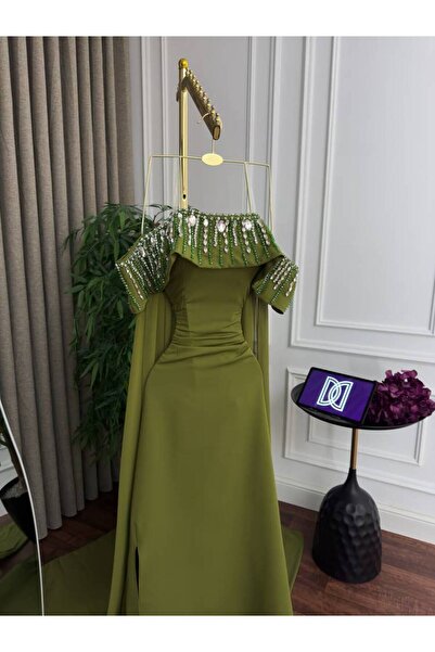 ranin Original Ferrari crepe fabric dress with a chiffon train and hand embro...