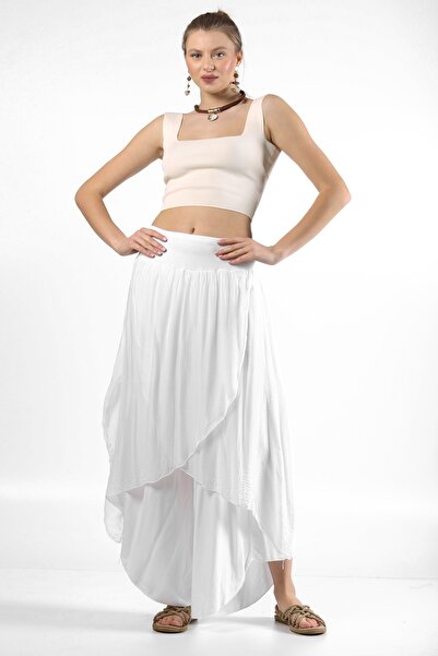 della moor Women's White Italian Envelope-Capped Lined Wide-Leg Casual Silk T...