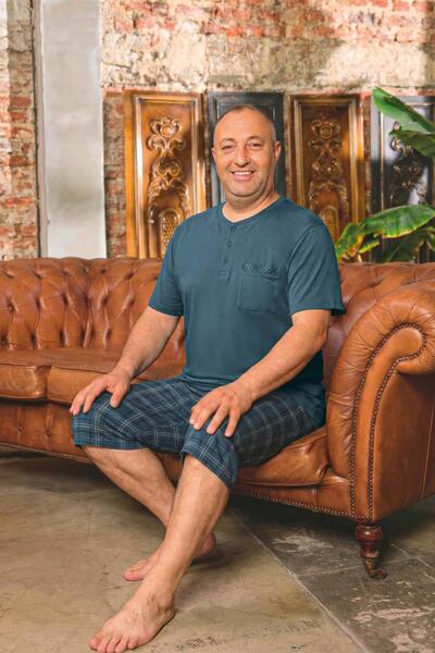 Aydoğan Men's Dinç Large Size Koton Petrol Bermuda Pajama Set 0089