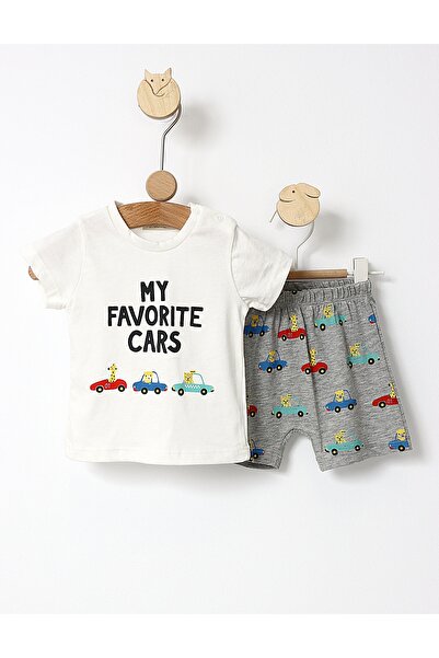 MiniKids Καλοκαιρινό σετ Favorite Car λευκό-γκρι 92 (18-24 μηνών)