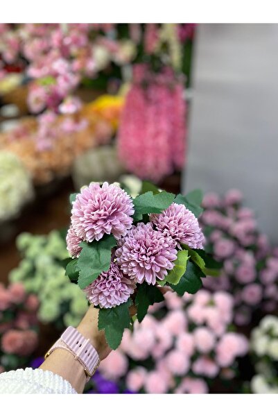 Mevsimsiz Çiçek [Yapay Çiçek] Ponpon Kasımpatı 7'li Demet dekorasyon vazo sak...