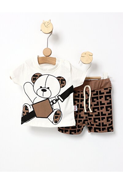 MiniKids Καλοκαιρινή στολή Lucky Bear λευκό-καφέ 110 (4-5 ετών)