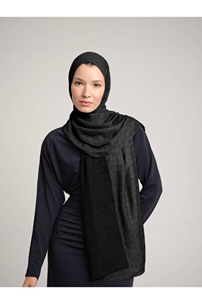 Ayshara Şebnem Hattı Monogram Patterned Double-Sided Shawl - Anthracite Black