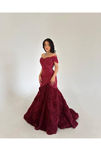 ranin Shiny chiffon evening dress with floral print