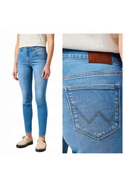 WRANGLER blugi skinny de damă, talie medie, 5 buzunare, albaștri, W28-L30 US
