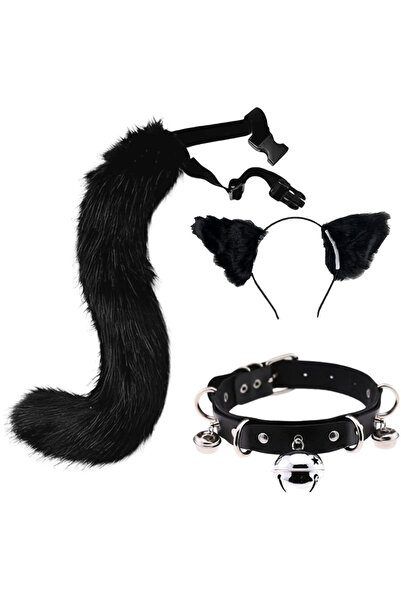 Other Furry Cat Cosplay Set - Ears, 65cm Shapeable Tail, Choker - Faux Fur, B...