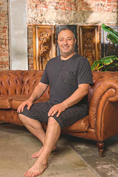 Aydoğan Men's Dinç Large Size Koton Anthracite Bermuda Pajama Set 0087