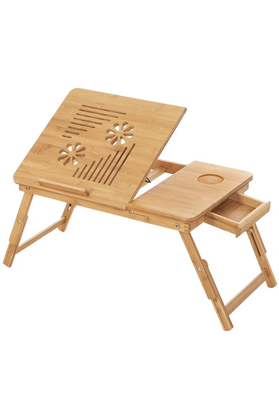 SONGMICS Noptieră pentru laptop, lavabilă și reglabilă, bambus, 55x35x29 cm, ...
