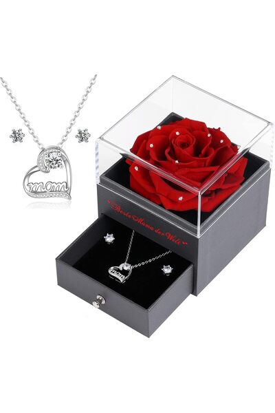 Other Mother's Gift Set - Cryogenic Rose, Heart Necklace and Earrings - Jewel...
