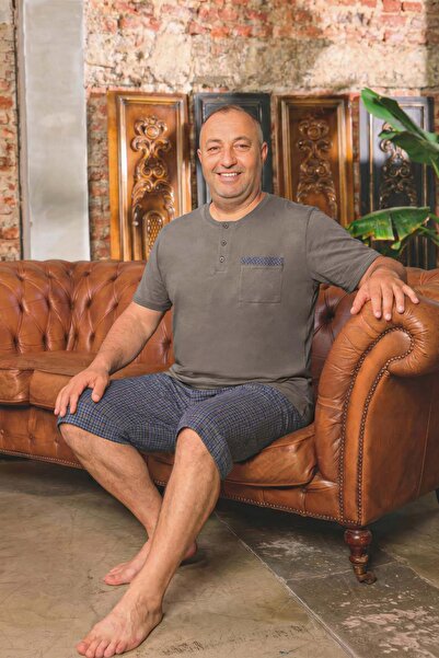 Aydoğan Men's Dinç Large Size Koton Mink Bermuda Pajama Set 0086