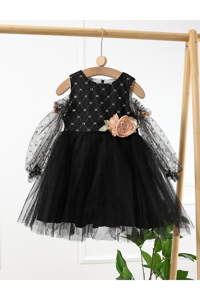 MiniKids Rochita cu maneca transparenta Ana negru 122 (6-7 ani)