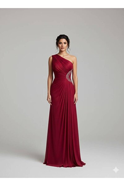 ranin Crinkle flared evening dress with hand embroidery