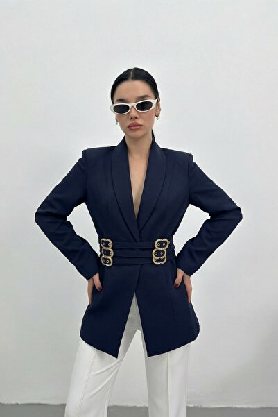 Potenza Women's Blazer Jacket Stylish Double-Breasted Collar Padded Jacket wi...