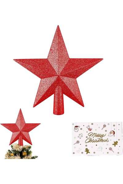 Other Stea pentru Vârful Bradului - Plastic cu Sclipici, Rezistentă, Roșie, 2...