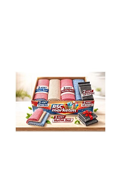 RSC MARKETİM Mikrofiber Bez Seti /3`lü Kareli Mutfak Bezi , 3`lü Cam Bezi , 2...
