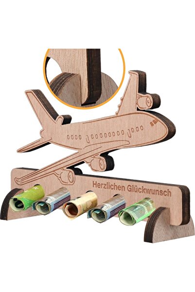 Other Decorative Wooden Airplane with Engraving - Birthday Gift Money Holder ...