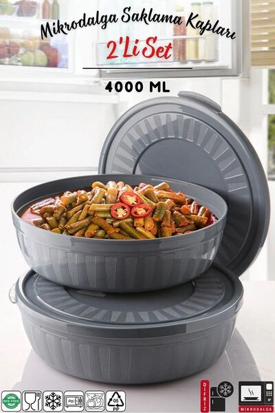 Open Home Concept 2 Pieces Round Storage Container Set with Lid - Bowl Microw...