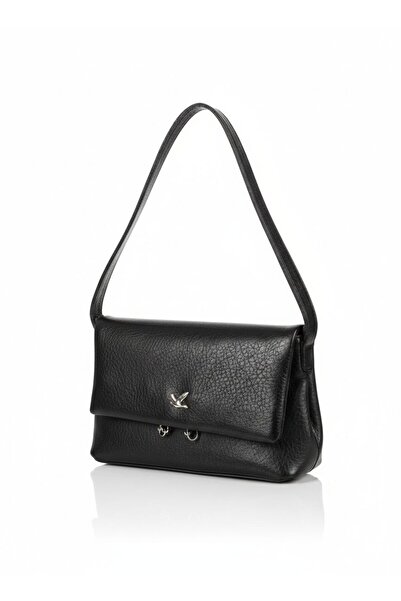 JASECO Gümüş Kuş Logolu Kapaklı Baget Omuz Çantası