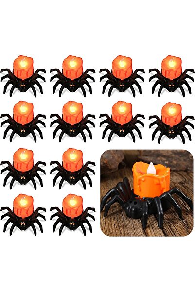Other Set of 12 Spider LED Candles - Halloween Decoration, Plastic, Warm Ligh...