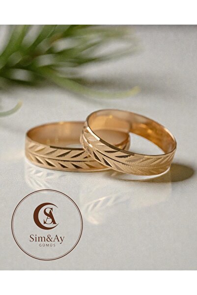 Alyans 925 AYAR 6MM ÖZEL EL İŞİ BAŞAK MODEL VE 14 AYAR ALTIN KAPLAMALI GÜMÜŞ