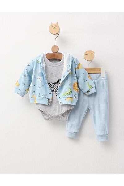 MiniKids 3-piece set, Zebra, blue pattern 80 (9-12 months)