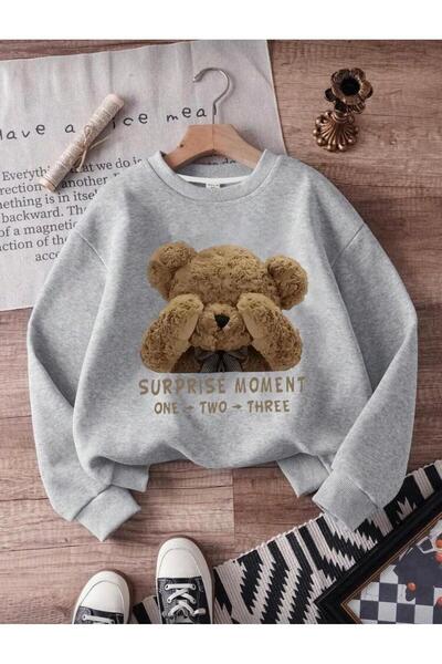 Oceanwear Cute Bear Printed Crew Neck Plain Straight Women's Sweatshirt