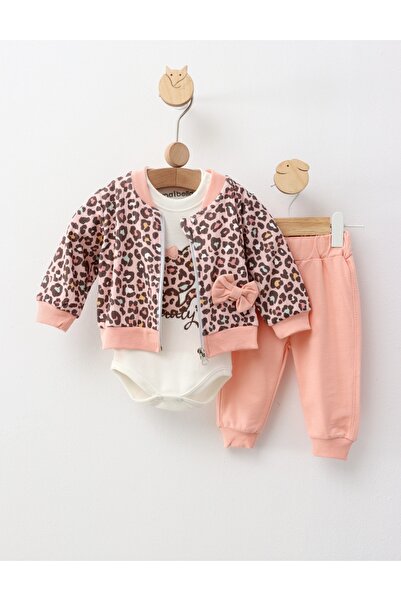 MiniKids Set 3 piese, Fetita Leopard, model roz 80 (9-12 luni)