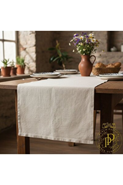 punch passion El Dikimi Masa Runnerı (40cm X 220cm)-Krem-Sofra Dekorasyonu-Sa...