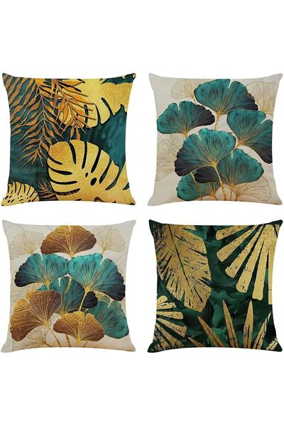 Other Set of 4 Decorative Pillowcases - Linen, Tulip Pattern, Invisible Zippe...