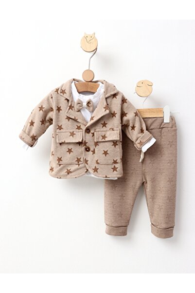 MiniKids Costumas elegant, cu papion, Kids, bej 68 (3-6 luni)