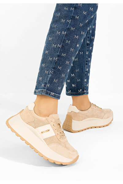 B T Shoes Densia beige Platform Sole sneakers