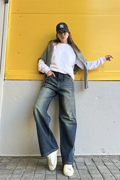 DAĞON'S Washable Baggy Jeans with Side Stripes