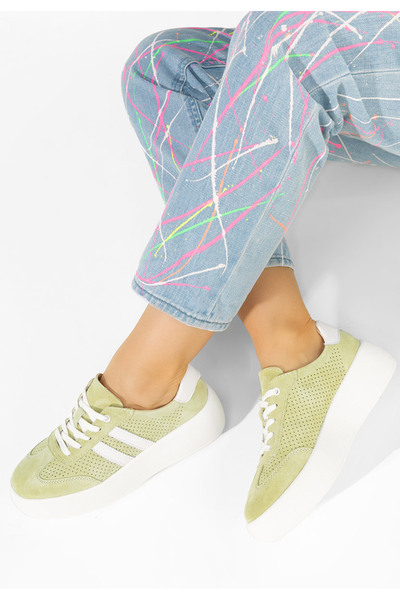 B T Shoes Women's green Leather sneakers Jiustina